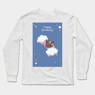 Happy Birthday Rainbow Cloud Sloth Long Sleeve T-Shirt